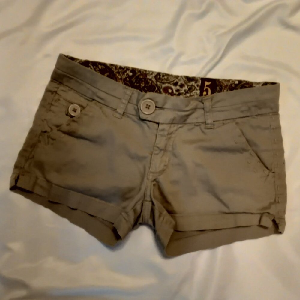 Freestyle Womens Khaki Embroidered Stitching Summer Khakis Casual Shorts